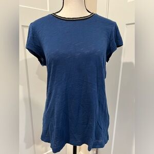 Goldie royal blue shirt with black and silver crew neck collar Size Small